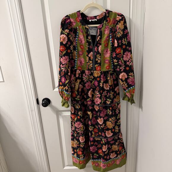 &merci Small Smocked Long Sleeve Floral Midi Tiered Dress - Picture 5 of 10
